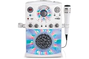 Singing Machine SML385BTW Karaoke System with LED Disco Lights, CD+G, and Microphone, White