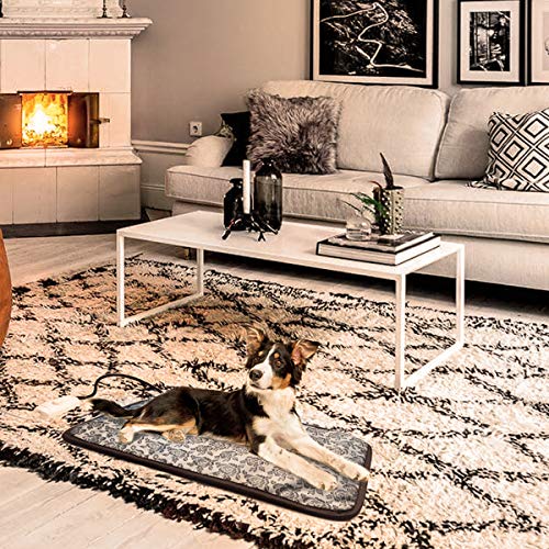 Heated Dog Bed Heated Pet Mat Mat Waterproof Adjustable Electric Heating Mat with Chew Resistant Steel Cord (28x19, Flower)