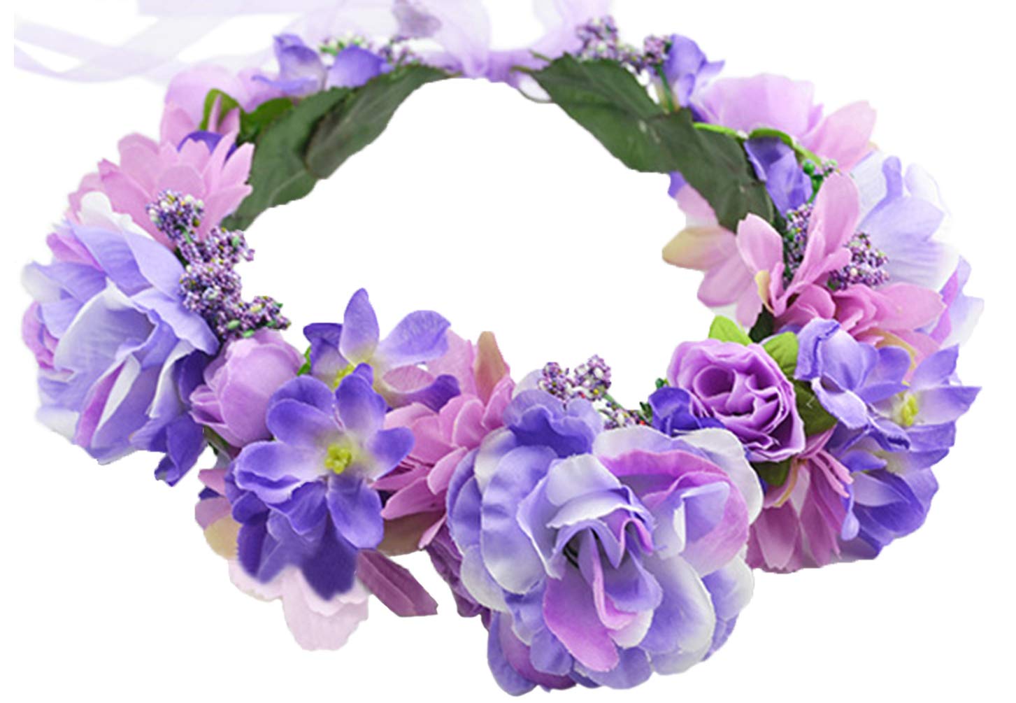 Brikuinr Floral Wreath Headband Flower Wreath Crown Hair Wreath Hair Garland Flower Halo Floral Headpiece Boho with Ribbon Wedding Party Festival Purple