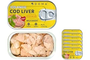 DOMA Icelandic Cod Liver in Oil – Wild-Caught, Rich in Omega-3 & Vitamin D, Ready to Eat, Premium Quality Canned Fish 4.27oz (121gr) 6 Cans