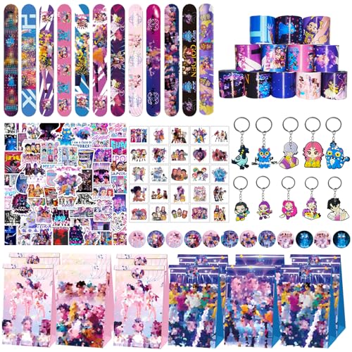 Holyhcx 136PCS KPO Birthday Invites, Christmas Carnival Gifts | Small Birthday Gifts with 65 Tattoos, 12 Bracelets, 10 Keyrings, 12 Paper Gift Bags, 25 Temporary Tattoos
