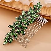 BERYUAN Crystals Hair Comb for Bride for Women for Girls Cute Teardrop Hair Comb Slide Multi-Color Green