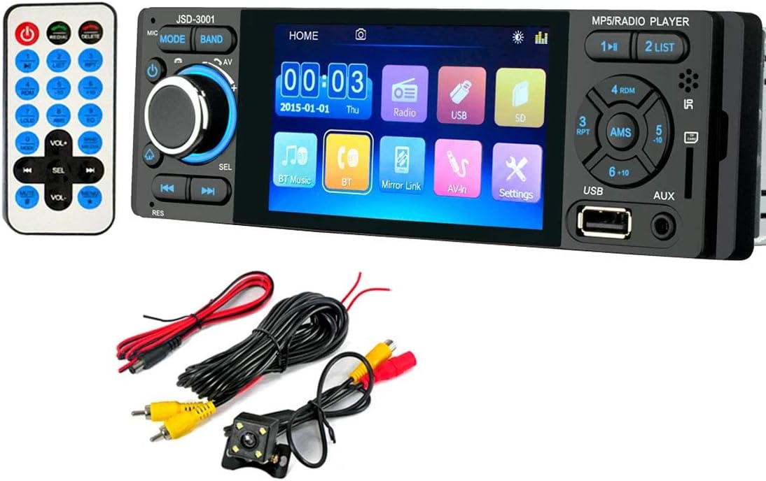 Car Radio Bluetooth 1 Din Car Stereo Carplay Android Auto 4 inch Touch Screen Auto Audio Mirror Link Rear View Camera USB AUX Player