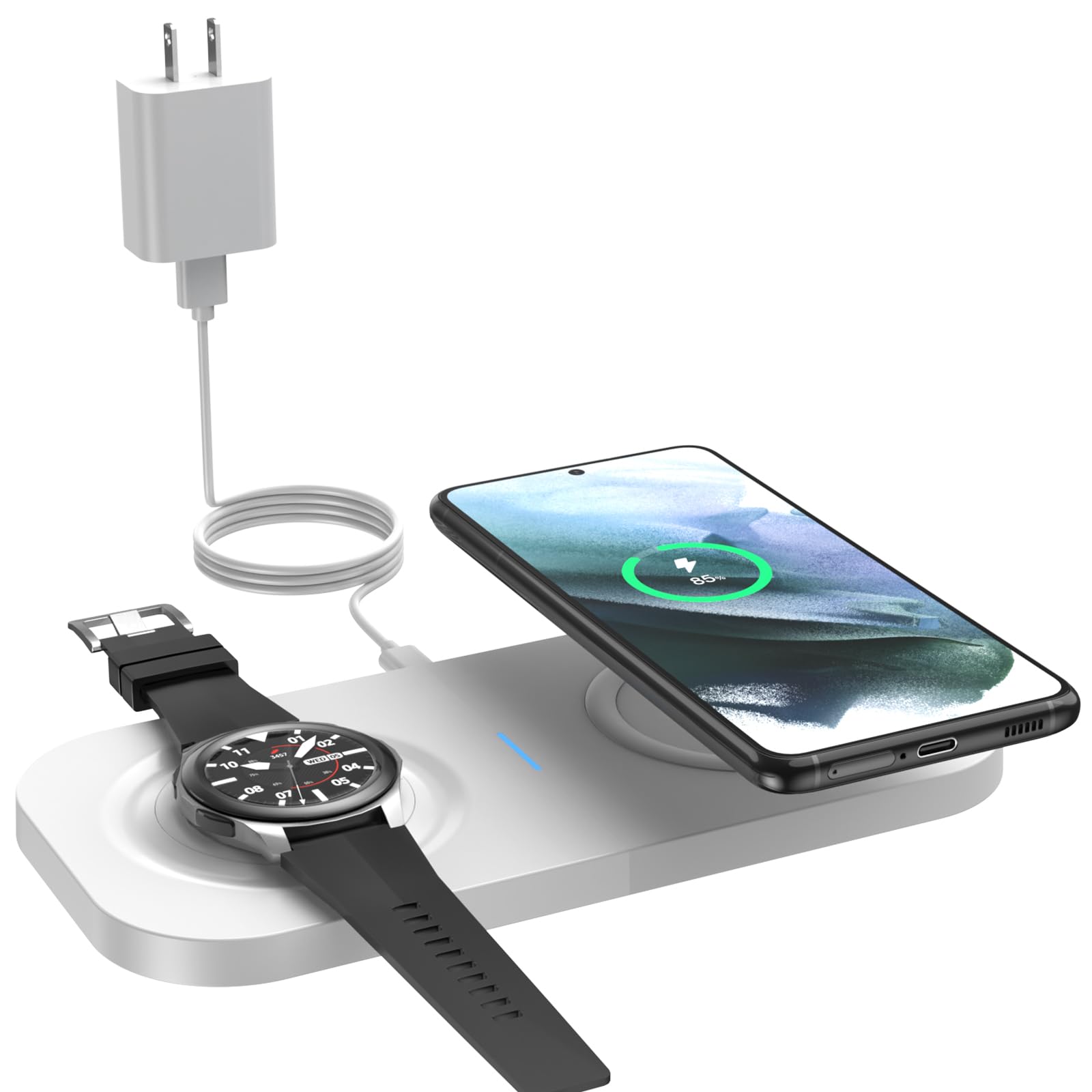 Photo 1 of JoyGeek Dual Wireless Charger for Samsung Multiple Devices, 2 in 1 Wireless Charging Pad for Galaxy S23/S22/S21/S20/S10/Note20/10, Active 2/1, Galaxy Watch 5/4/3, Galaxy Buds 2/+/Pro/Live