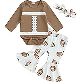 Lamuusaa Newborn Baby Girl Football Outfit Long Sleeve Romper Football Flared Pants Headband Fall Outfits 0-18M