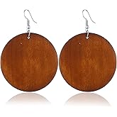 Round Circle Natural Wood Earrings for Women Handmade Big Lightweight Geometric African Retro Earrings