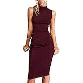 CUPSHE Women's Party Dresses Sleeveless Knit Fitted High Neck Pleated Fall Outfit Casual Cocktail Wedding Guest Dress