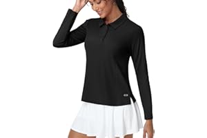 MIER Long Sleeve Polo Shirts for Women Quick Dry Collared Golf Tops for Athletic Tennis Work, Inherent UPF 50+ Sun Protection