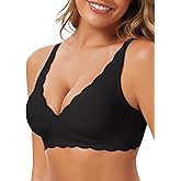BOUFOR Seamless Wavy Bra Padded Bralette - Deep V Bras for Women Smoothing Back Scalloped Wireless Lifting Soft Jelly Bra