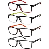 acavefox 4 Pack Reading Glasses 1.5 Men Readers Blue Light Blocking Computer Eyeglasses Comfortable Rubber Temple Wide Frame