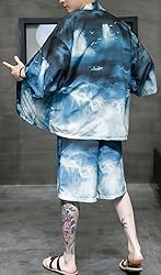 Ambcol Men's Japanese Style Kimono Tops Shorts Sets