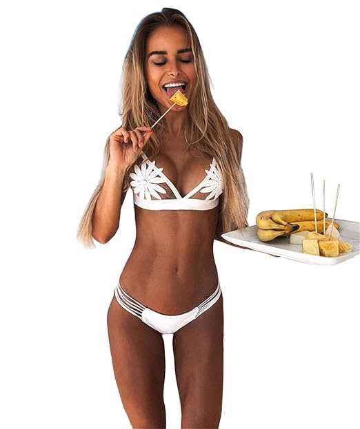 MCYs Damen Blumen Bikini Set Halfter Slide Rückenfreie Strapped Pattern Printed String Badeanzug (L)