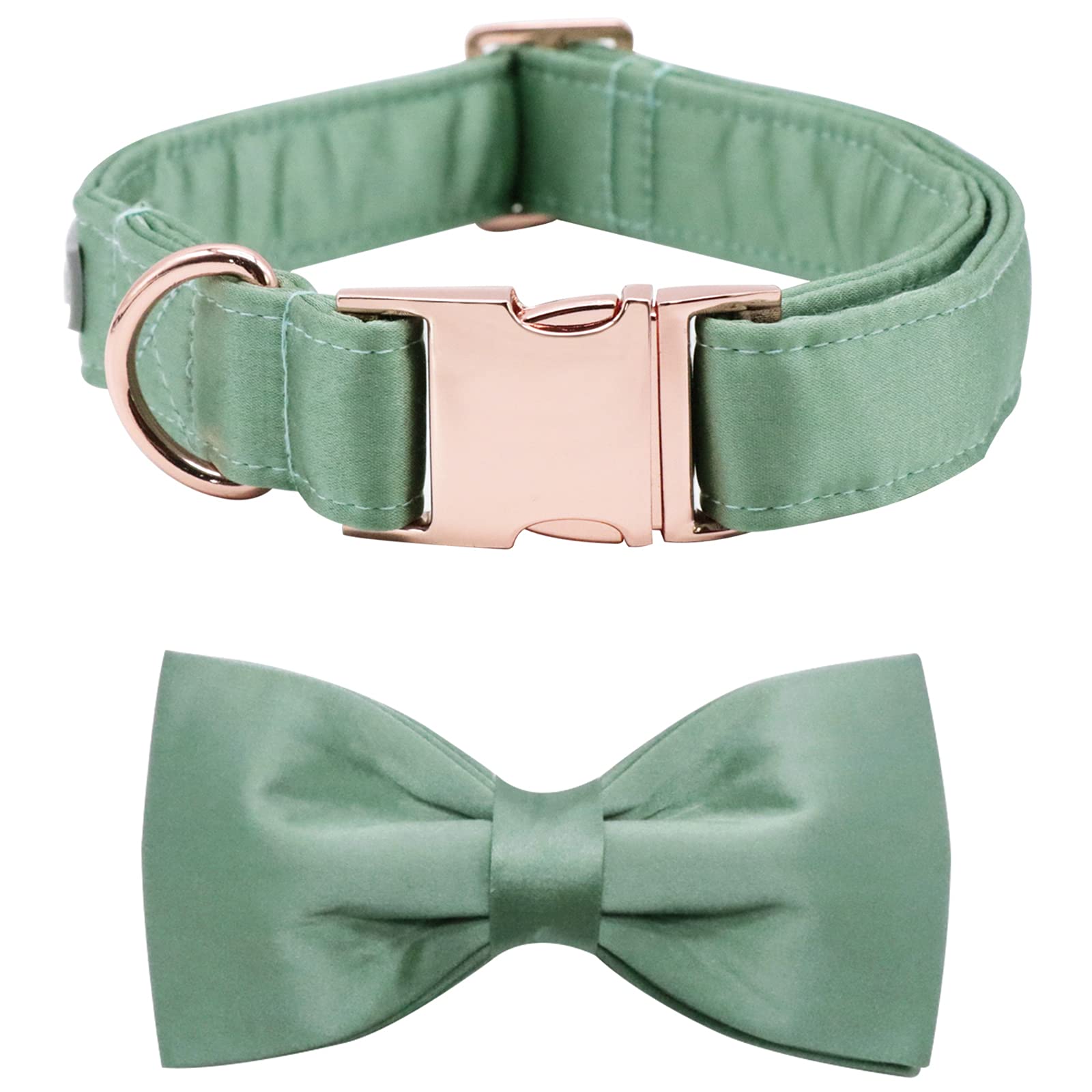 Lionet Paws Bowtie Dog Collar - Comfortable Silk Green Dog Collar with Detachable Bow Tie for Large Dogs, Neck 40-60cm