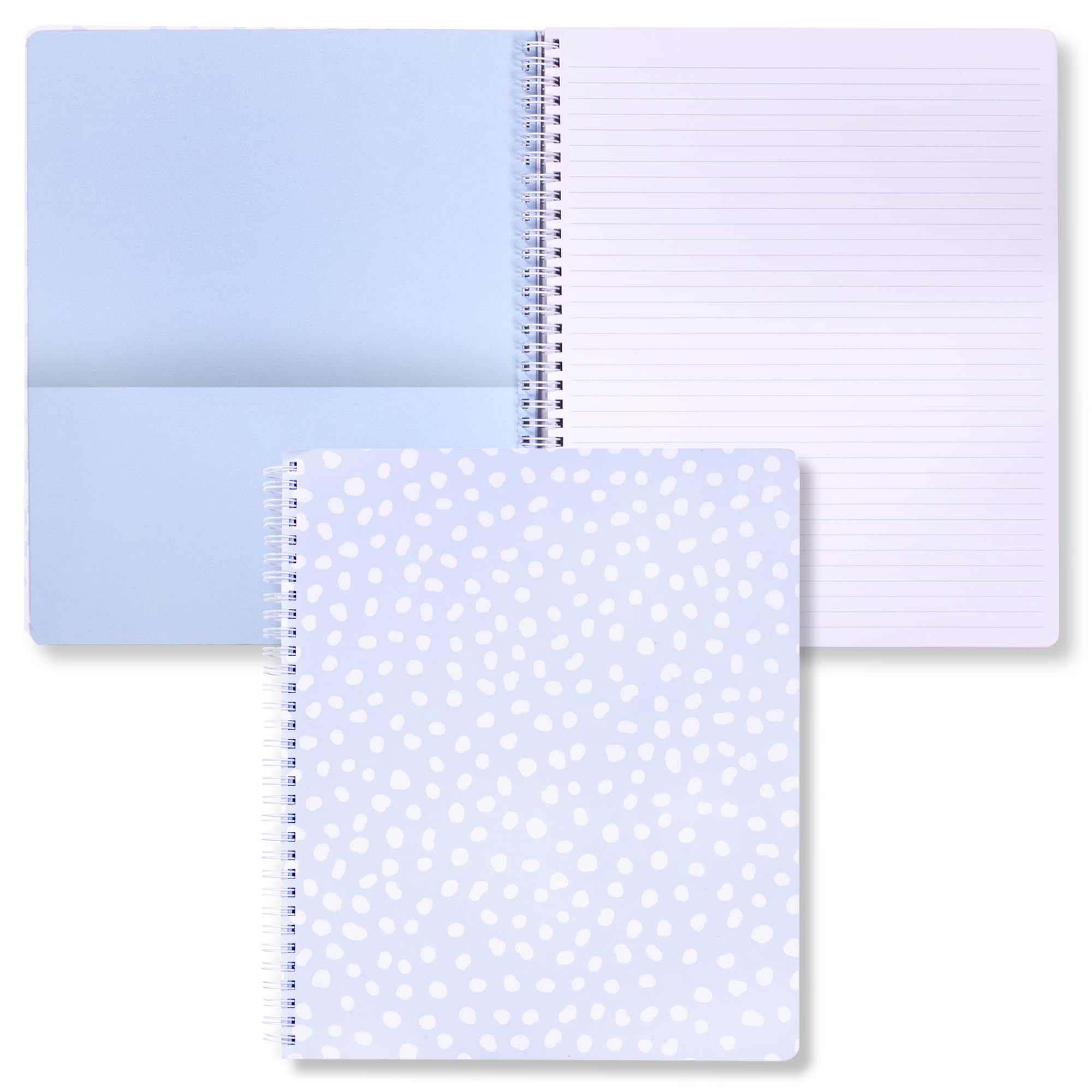 Steel Mill & Co Cute Large Spiral Notebook College Ruled, 11" x 9.5" with Durable Hardcover and 160 Lined Pages, Light Blue Dot