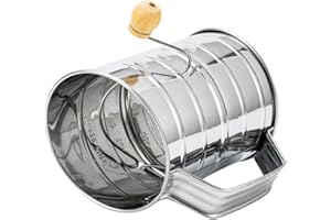 GOOHOCHY Stainless Steel Flour Sifter with Crank Handle Large Mesh Baking Sifter for Icing Sugar Random Color