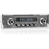 Bluetooth Retro Radio for Classic Vehicles: Single Din Vintage Car Stereo | AM FM Tuner USB AUX Input Subwoofer RCA Output