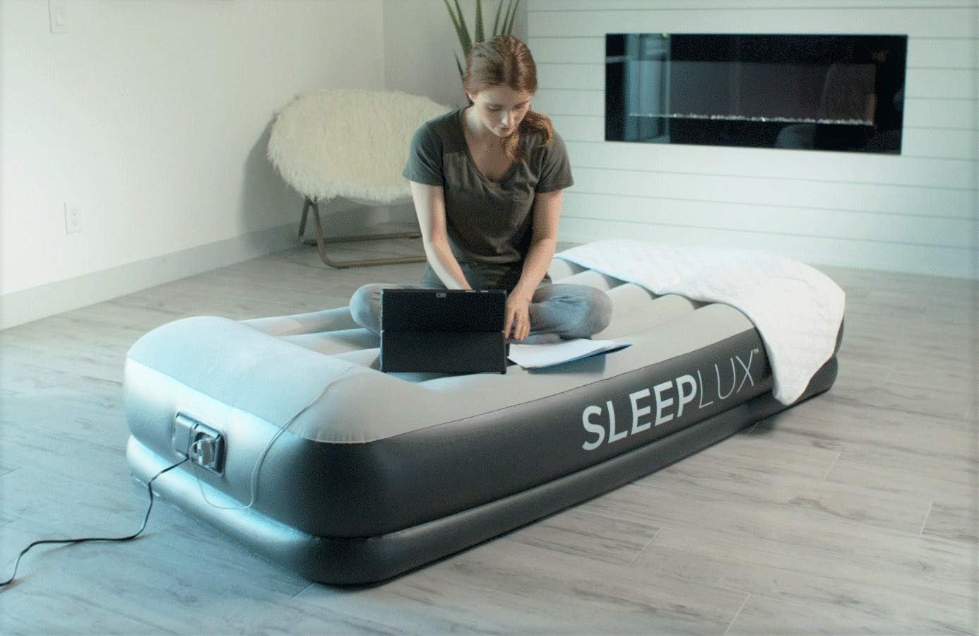 SleepLux Twin Air Mattress with Built-in AC Pump | 15" Raised Inflatable Airbed | Includes Built-in Pillow and USB Charge Port | Best Back and Shoulder Support | Durable Tritech Material, Multi: Sports & Outdoors