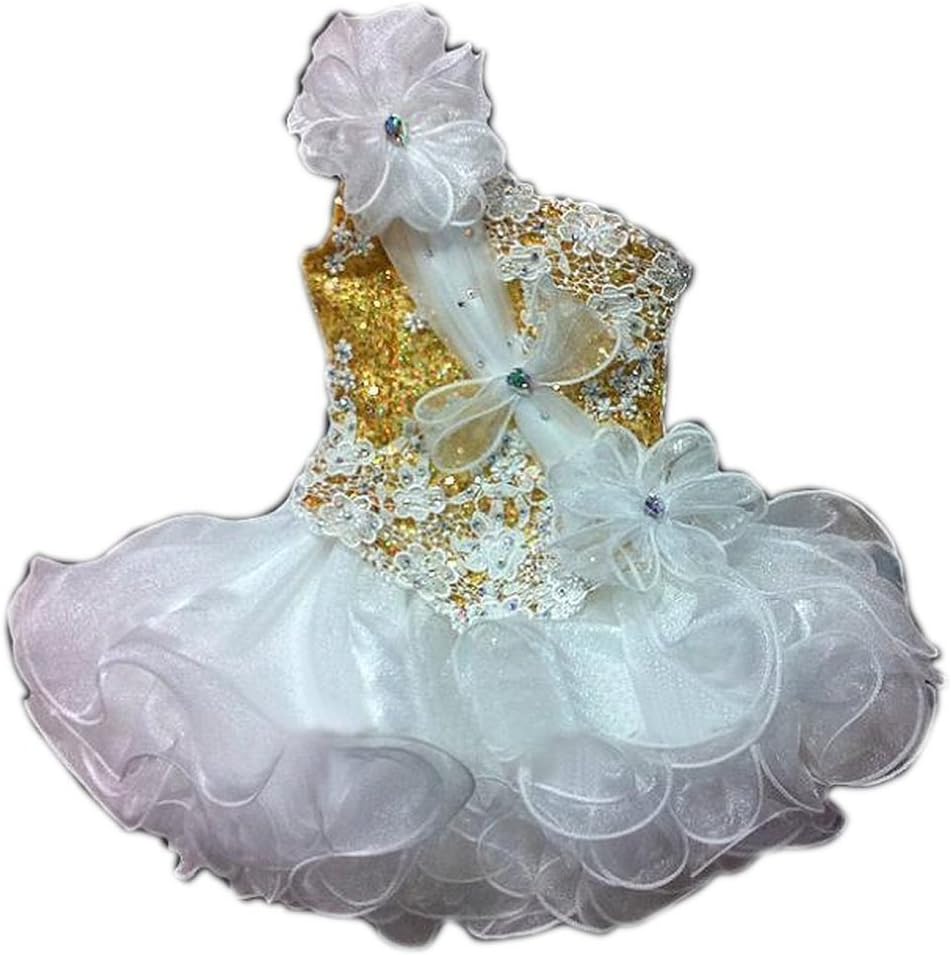 Zhiban Girls' One-Shoulder Appliques Toddlers Mini Pageant Dresses
