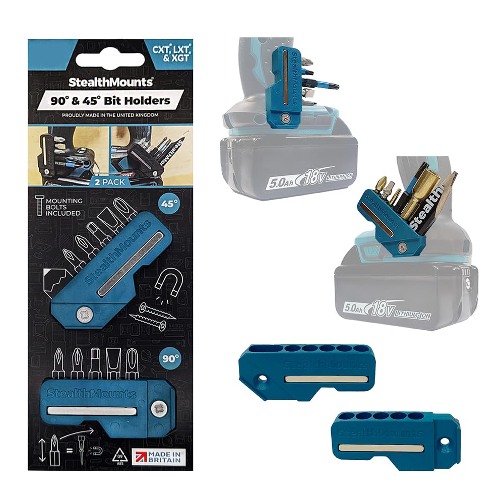 StealthMounts Makita 45° & 90° Blue Magnetic Bit Holder | Drill Bit Organiser | Perfect Bit Holder for Makita Drills and Impacts (2 Pack)
