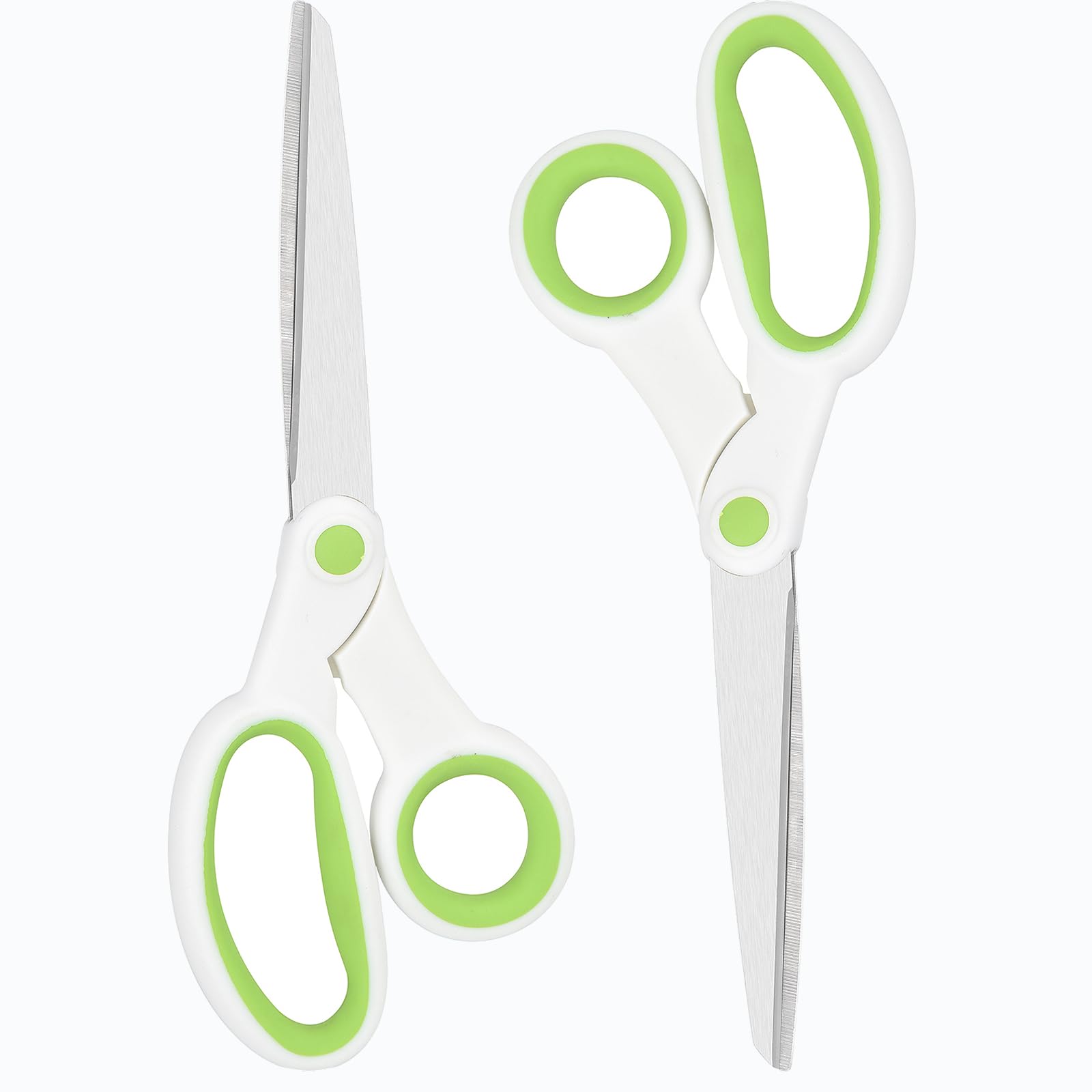 Left Handed Scissors for Adults Student Kids, 8" Heavy Duty Stainless Steel Lefty Shears for Office, Home, Arts and Crafts, Green and White (2 Pack)