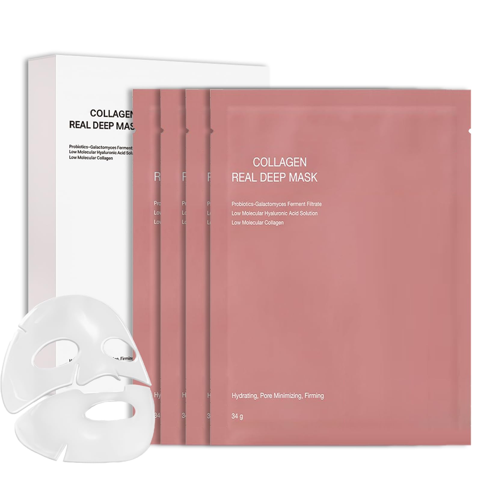 Bio Collagen Face Mask Overnight, Korean Glass Skin Collagen Real Deep Face Masks Skincare, Korean Skincare - Fights Wrinkles, Glow & Rejuvenating Skin, 4 Pack