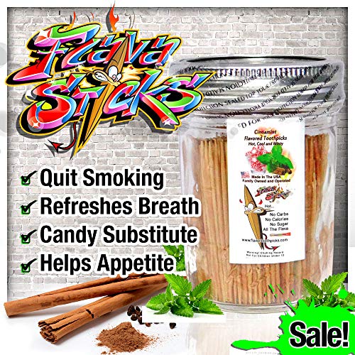 600 Cinnamint Flavor Natural Wooden Toothpicks in Glass Jar with Lid