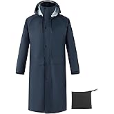 Ubon Mens Long Rain Coat Waterproof with Hood, Lightweight Rain Jacket Spring Windbreaker for Travel and Hiking