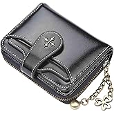 MOMEITU Women's Retro Y2K Wallet: Black Faux Leather Small Bi-Fold Credit Card Wallet with Zipper Closure