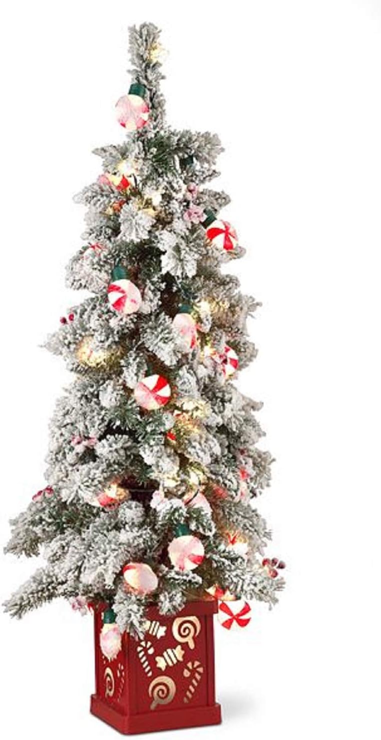 4 ft. Peppermint Christmas Tree with Lighted Base Decor | Perfect for Home Indoor / Outdoor Decoration by the Porch or Entryway