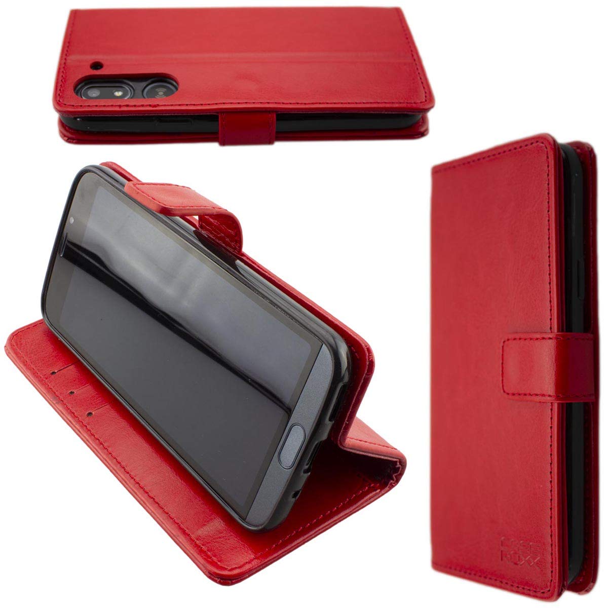 caseroxx Bookstyle-Case for Doro 8050/8050 Plus, Cover, faux leather, red, Card Slots & Magnetic Closure