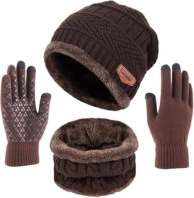 Chapeau Tricot Ensemble D Hiver Tricotes Chaud Bonnet Echarpe Gants Pour Hommes Et Femmes 3 Pieces A Cafe Amazon Fr Vetements Et Accessoires