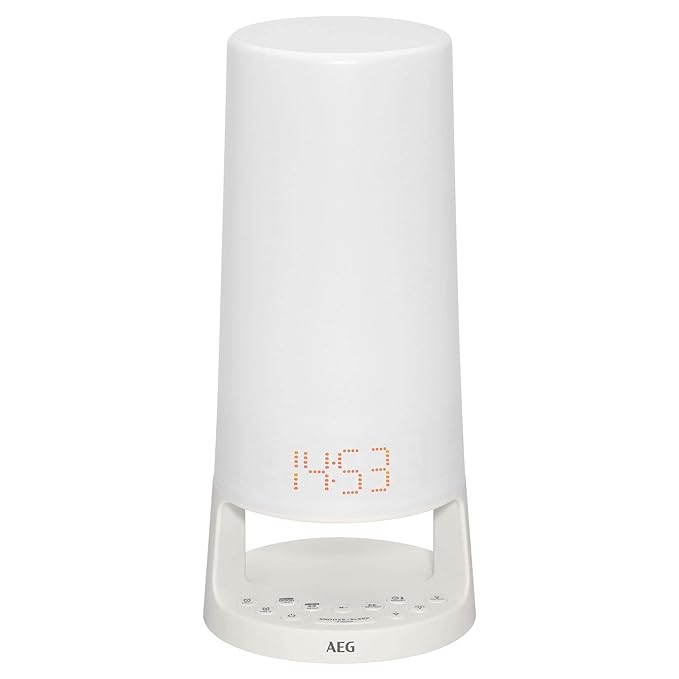 AEG MRC 4147 L Uhrenradio mit Leselampefunktion, Temperatur-/Datumanzeige, Stimmungslicht mit 7 wechselnden Farbtönen, 2 Weck