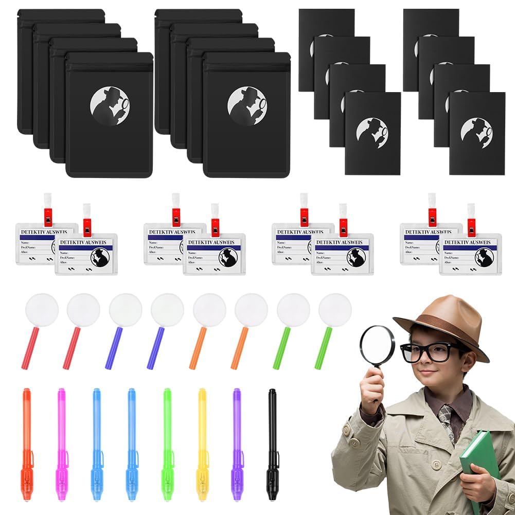 OSDUE Invisible Ink Pens and Notebooks, 56 Piece Set Kids Party Bag Fillers Magic Pens for Kids Kids Detective Toy Set Magic Secret Message Pens for Detective Parties Fun Party