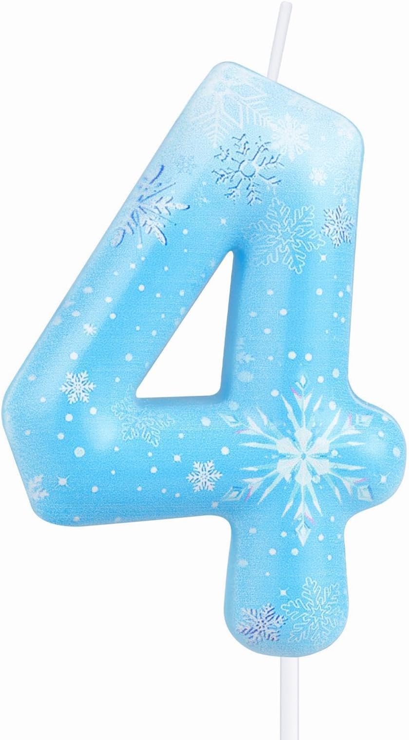 mciskin Snowflake Number 4 Birthday Candle Blue White Frozen Snow Topper