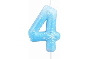 iNINGER Blue 4th Birthday Candles,Blue and White Frozen Snow Themed Birthday Candles,Birthday Number 4 Candles with Snowflake Party Supplies Snow Themed Birthday Candles,Winter Party Supplies