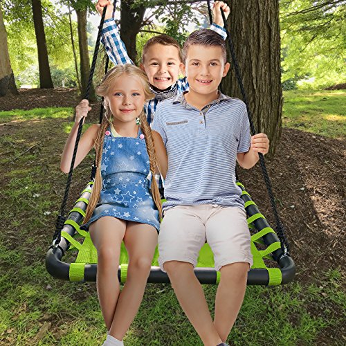 Sorbus Spinner Platform Swing – Kids Indoor/Outdoor Rectangular Mat Swing – Great for Tree, Swing Set, Backyard, Playground, Playroom – Accessories Included (40 x 30, Square Green)