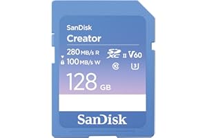 128GB SanDisk Creator SD UHS-II Card, Read speeds up to 280MB/s, Write speeds up to 150MB/s, 4K UHD, 6K Video, V60 - SDSDXEP-