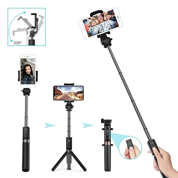 LATEC Bluetooth Selfie Stick Stativ, 3 in 1 Erweiterbar Monopod Wireless Selfie-Stange Stab 360°Rotation mit Bluetooth-Fernau