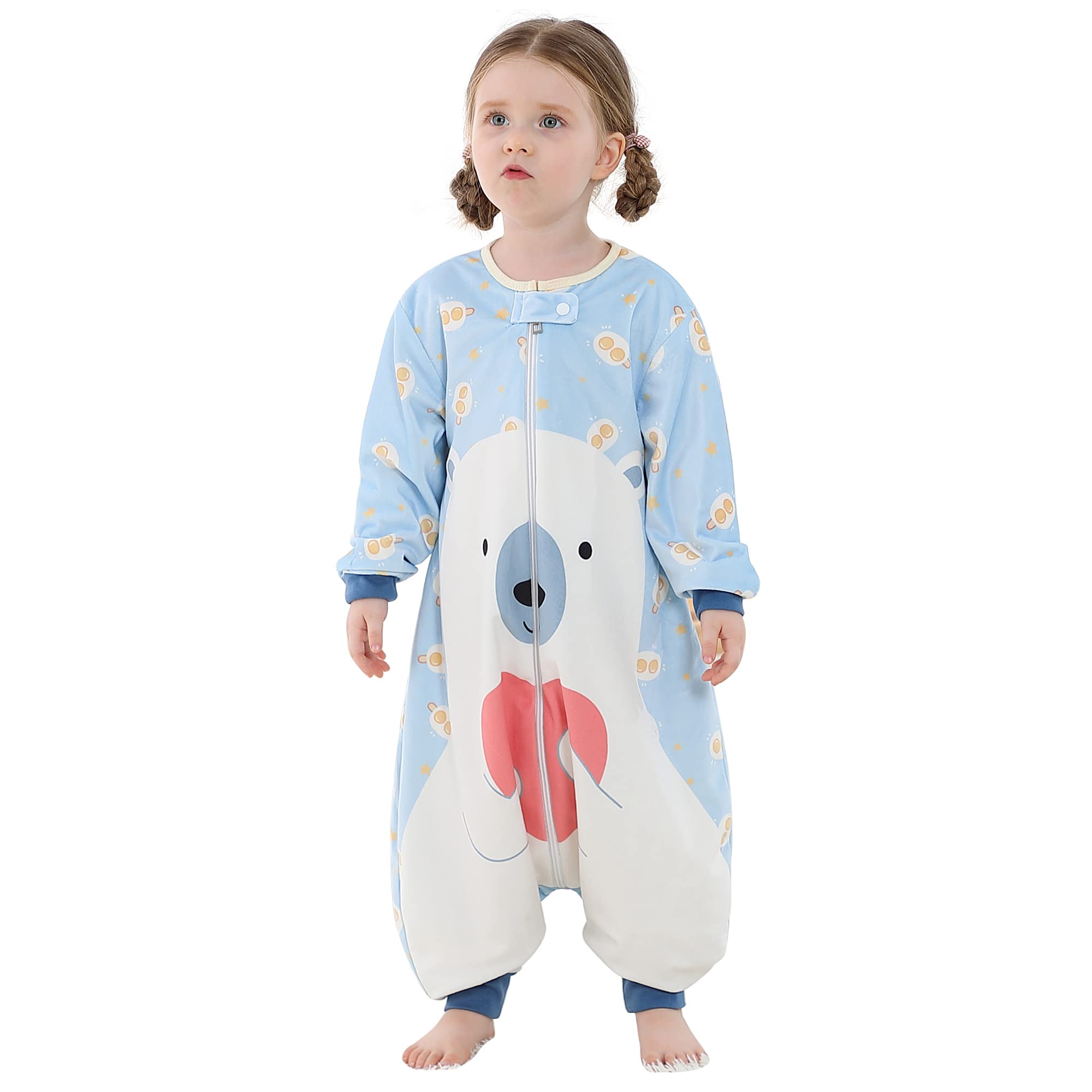 COOKY.D Long Sleeve Baby Sleeping Bags with Feet Boys Girls Animal All Seasons Wearable Blanket,Bear 5-6 Years