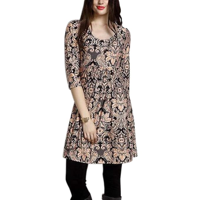 Geili Damen Herbst Freizeit O-Ausschnitt 3/4 Arm T Shirt Mode Gedruckt Lang Große Größe Bluse Dünn Tunika Tops Rundhals Obert