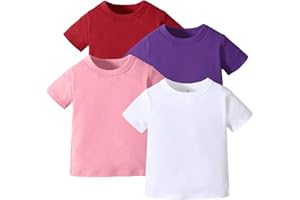 OPAWO Unisex Infant Baby Crew Neck T-Shirt 4 Pack Toddler Short Sleeve Solid Color Tees Shirts for Boys Girls 6 Months-5T