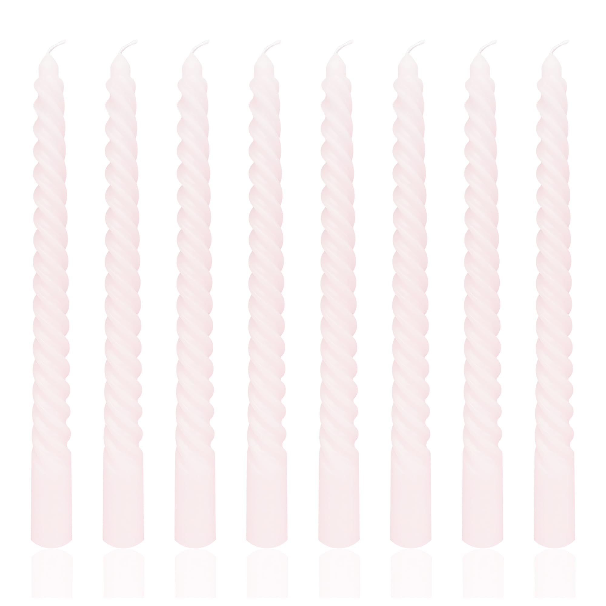 Photo 1 of 10 Inch 8 Pack Pale Pink Spiral Taper Candles for Dinner Home Decor Wedding Shower Christmas Candlesticks, Baby Shower, Birthday Party Candles