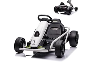 PALBY'S Ride on Go Kart for Kids, 24V 9Ah Battery 300W*2 Motors, 8MPH High Speed Drifting Car, Slow Start Function,High/Low Speeds,Music, Horn,Max Load 155lbs, Racing Toy for Kids 8-12 Years (White)
