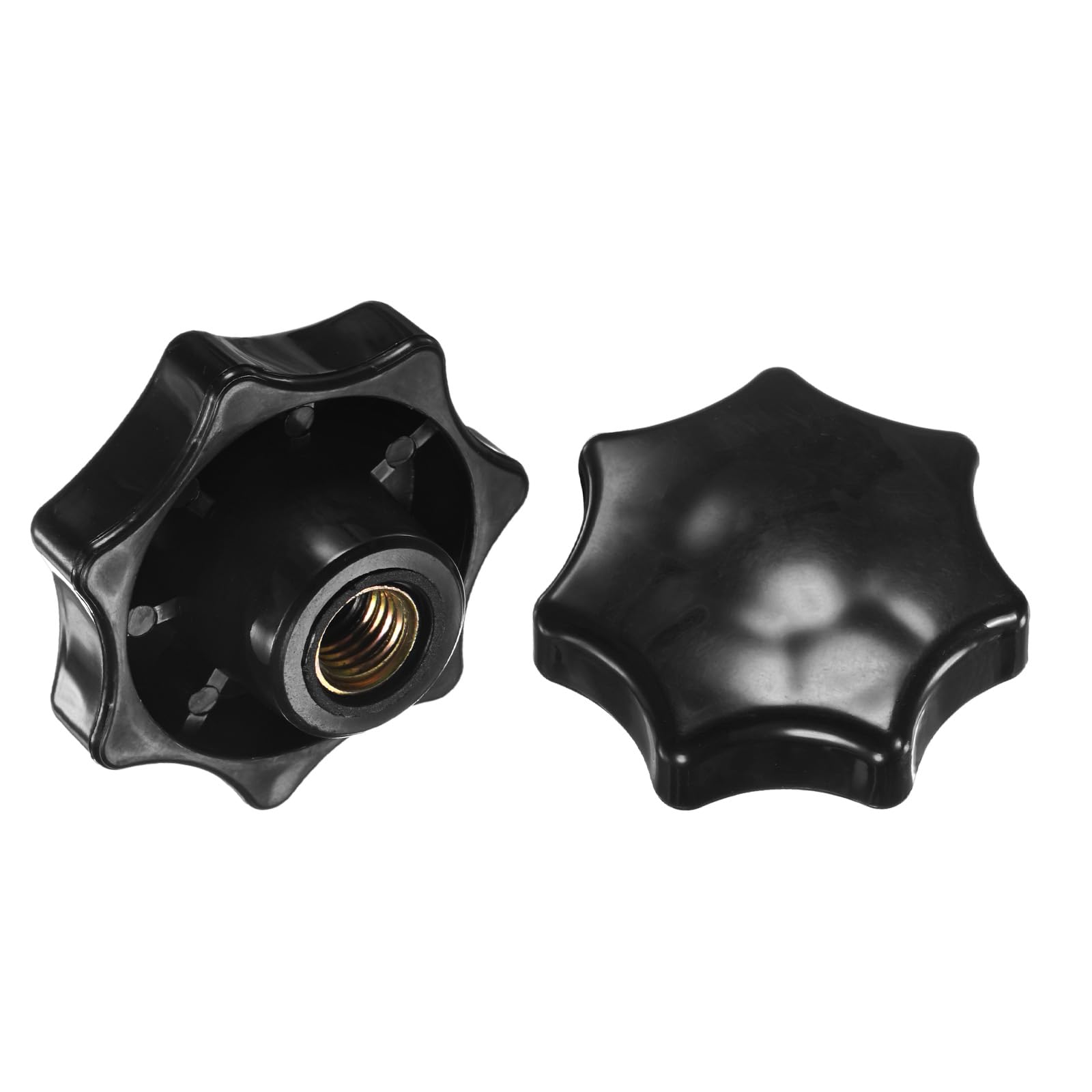 Photo 1 of M METERXITY 2-Pack 7 Star Knobs, M12 Female Thread 60mm Seven-Pointed Head Blind Hole Clamping Grip Handles for Machinery/Electronic/Woodworking, Carbon Steel Screw-On Threaded Knob [Black]