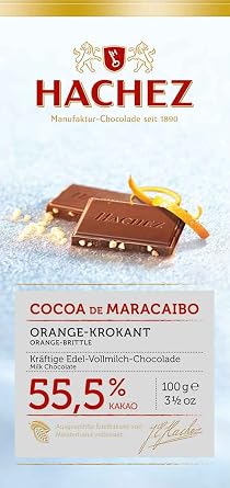 Hachez 55.5% maracaibo w/Orange crunch bar 3.5oz (674942021739)