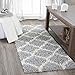 Indoor Moroccan Trellis Design Jute Back 2x5 Soft Shag Runner Rug for Hallway, Entryway, Kitchen, Living Room, Bedroom, Bathroom, 2' x 5', Gray