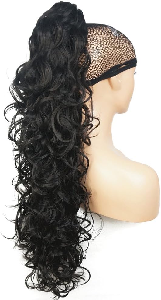 Lydell 30" Long Curly Styled Clip In Claw Ponytail Hair Extension Synthetic Hairpiece 280g with a jaw/claw clip (Darkest Brown) - Image 4