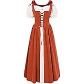 SCARLET DARKNESS Renaissance Costume Women Peasant Medieval Dress Short Sleeve Maxi Fairy Dresses with Pockets