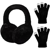 LUCKYBUNNY Girls Winter Earmuffs Gloves Set Kids Foldable Ear Covers Warm Plush Ear Muffs Knit Gloves, Ages 7-12