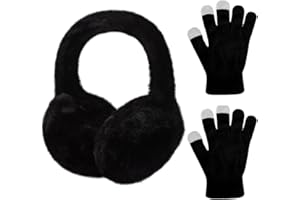 LUCKYBUNNY Girls Winter Earmuffs Gloves Set Kids Foldable Ear Covers Warm Plush Ear Muffs Knit Gloves, Ages 7-12